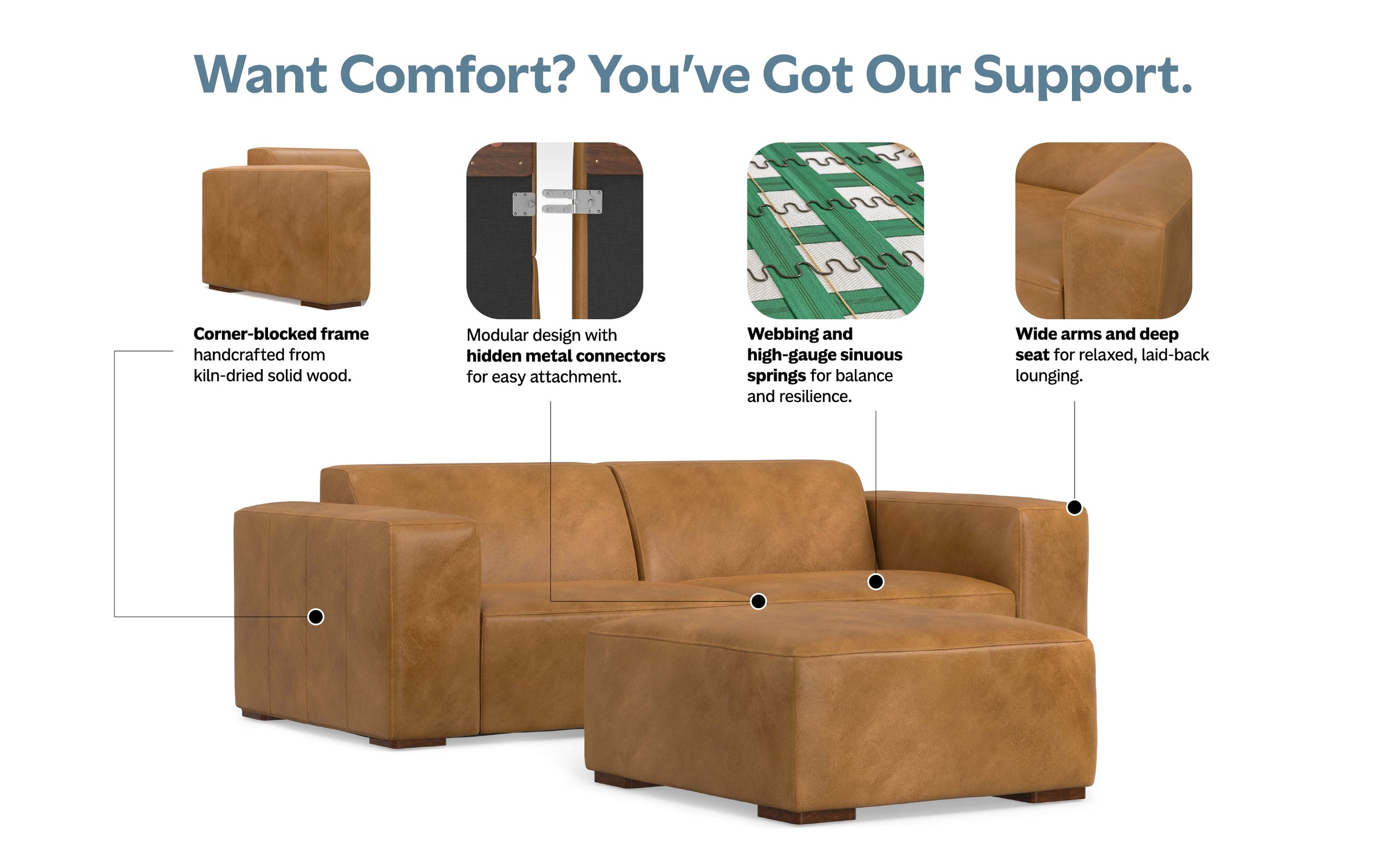 Sienna Genuine Leather | Rex 2 Seater Sofa and Ottoman in Genuine Leather