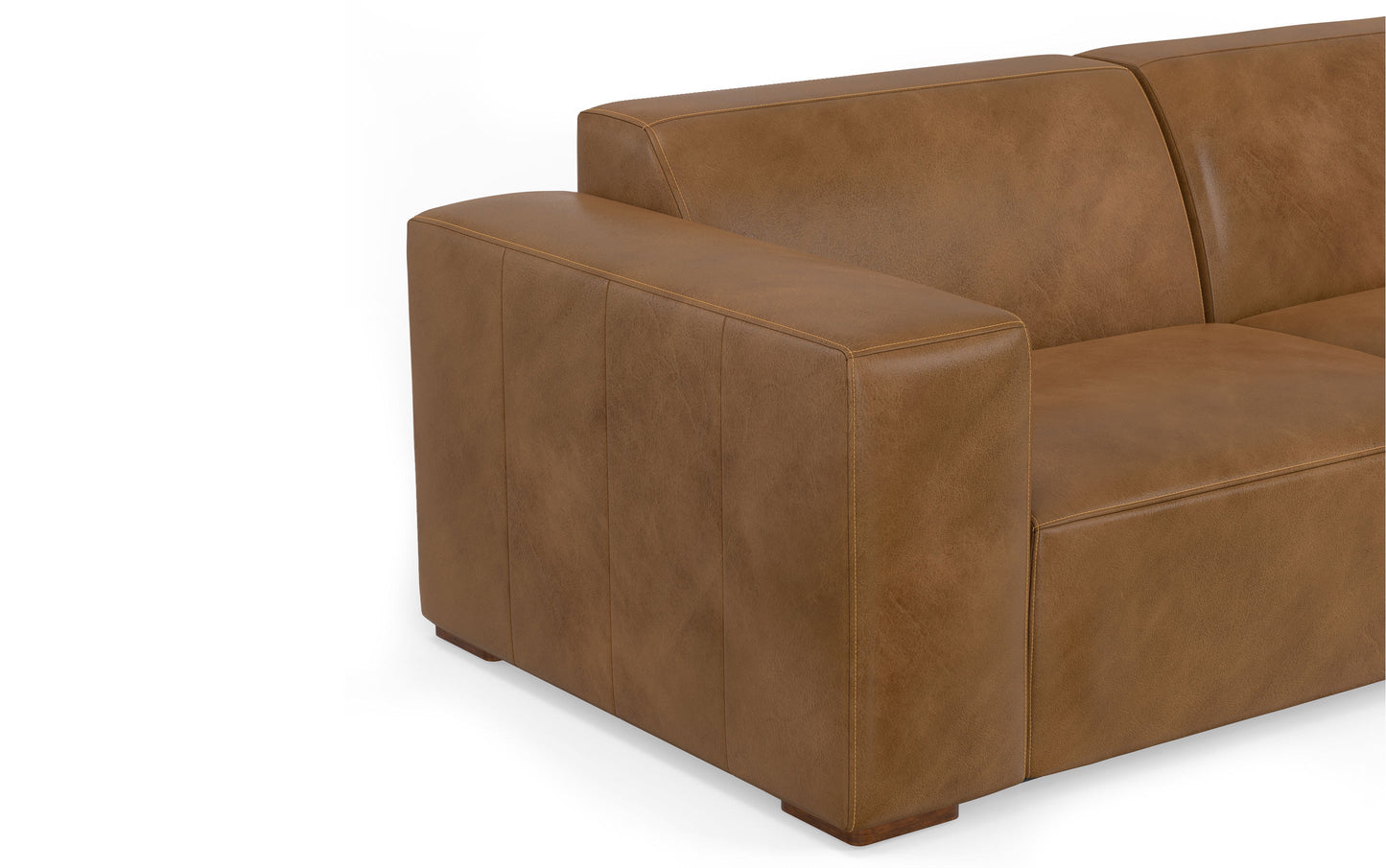 Caramel Brown Genuine Leather | Rex 2 Seater Sofa and Right Chaise in Genuine Leather