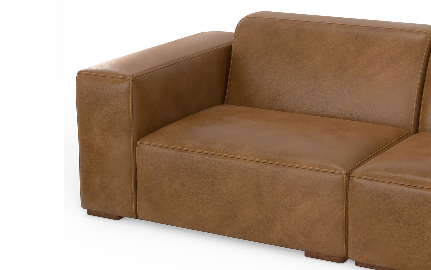 Caramel Brown Genuine Leather | Rex 2 Seater Sofa and Right Chaise in Genuine Leather