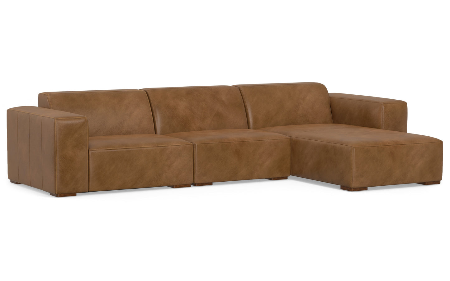 Caramel Brown Genuine Leather | Rex 2 Seater Sofa and Right Chaise in Genuine Leather