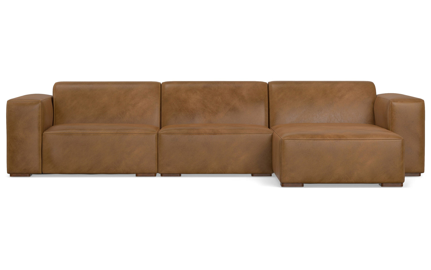 Caramel Brown Genuine Leather | Rex 2 Seater Sofa and Right Chaise in Genuine Leather