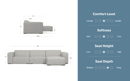 Pale Grey Performance Fabric | Rex 2 Seater Sofa and Right Chaise in Performance Fabric