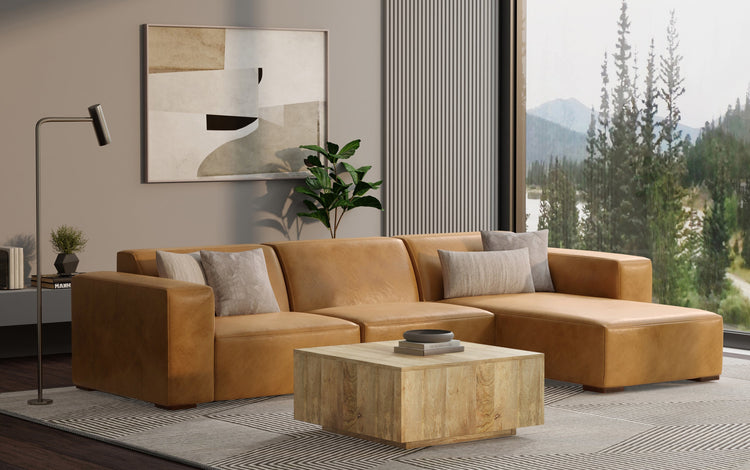 Sienna Genuine Leather | Rex 2 Seater Sofa and Right Chaise in Genuine Leather