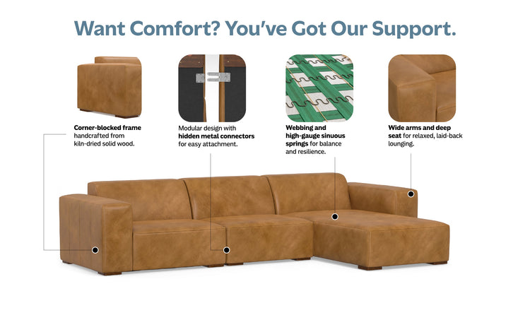 Sienna Genuine Leather | Rex 2 Seater Sofa and Right Chaise in Genuine Leather