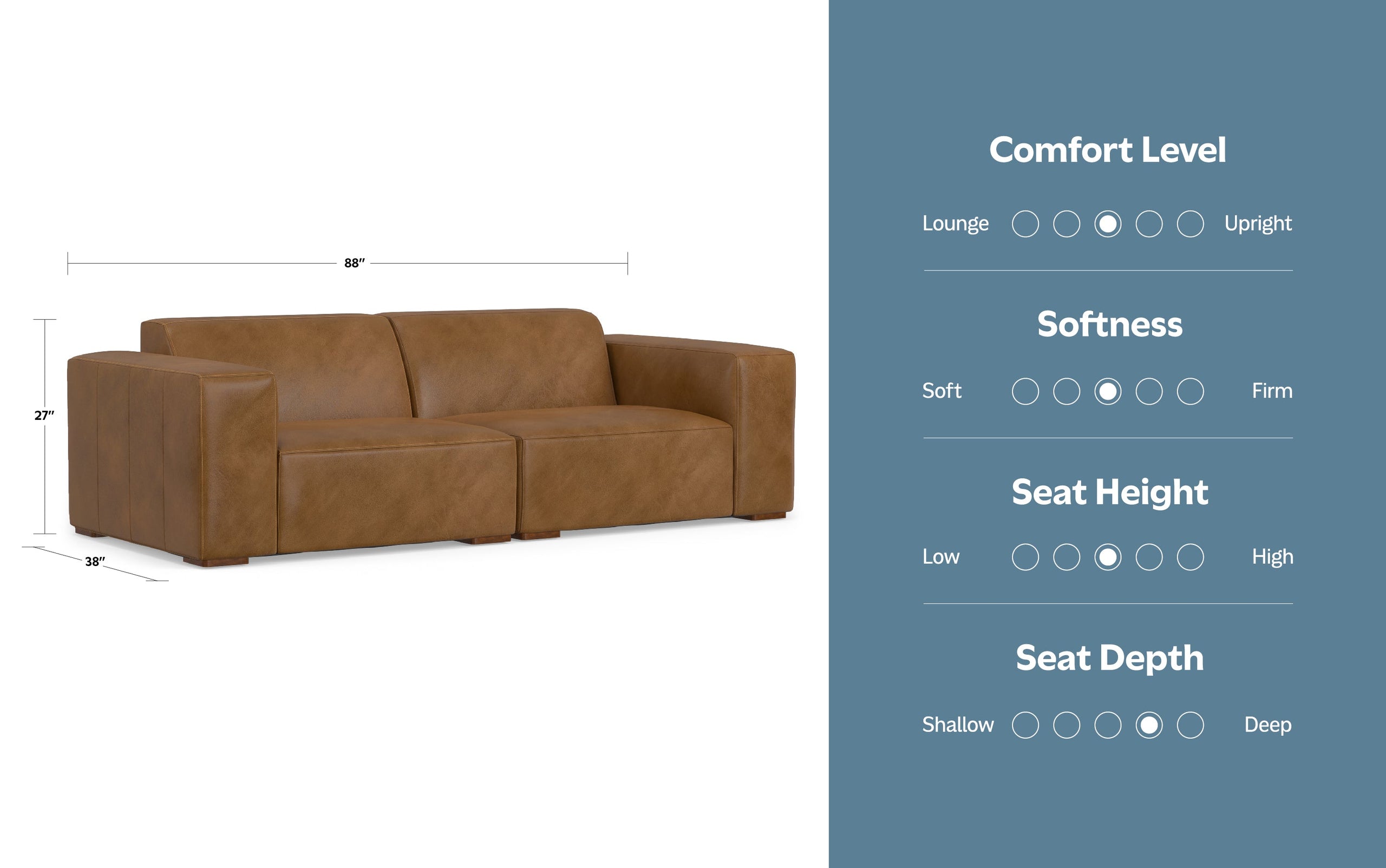 Caramel Brown Genuine Leather | Rex 2 Seater Sofa in Genuine Leather