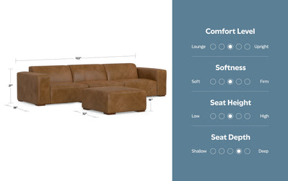 Caramel Brown Genuine Leather | Rex 3 Seater Sofa and Ottoman in Genuine Leather