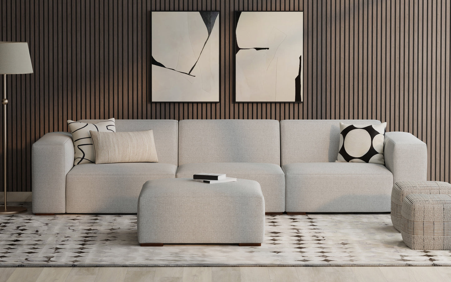 Pale Grey Performance Fabric | Rex 3 Seater Sofa and Ottoman in Performance Fabric