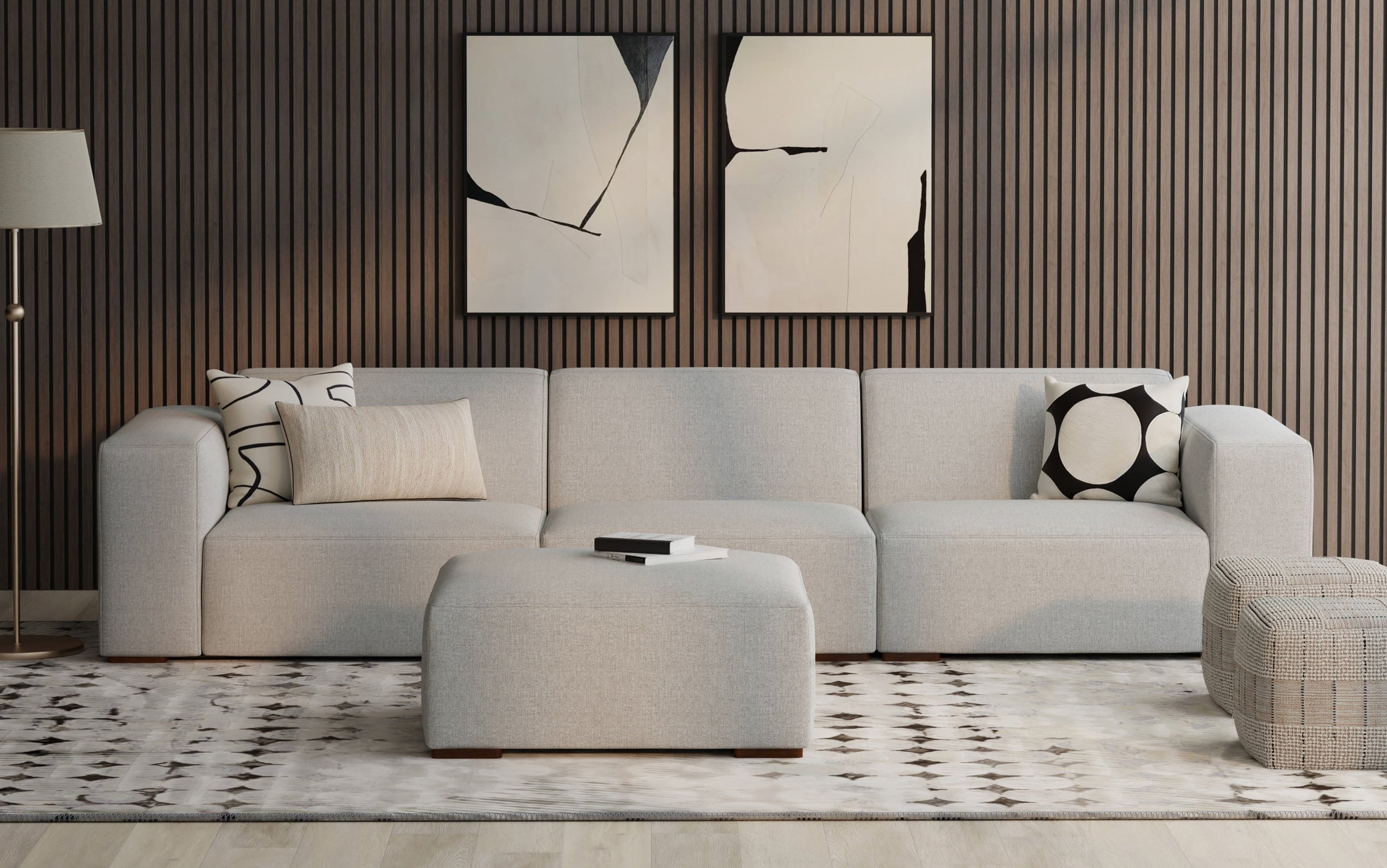 Pale Grey Performance Fabric | Rex 3 Seater Sofa and Ottoman in Performance Fabric