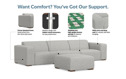 Pale Grey Performance Fabric | Rex 3 Seater Sofa and Ottoman in Performance Fabric