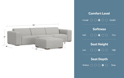 Pale Grey Performance Fabric | Rex 3 Seater Sofa and Ottoman in Performance Fabric