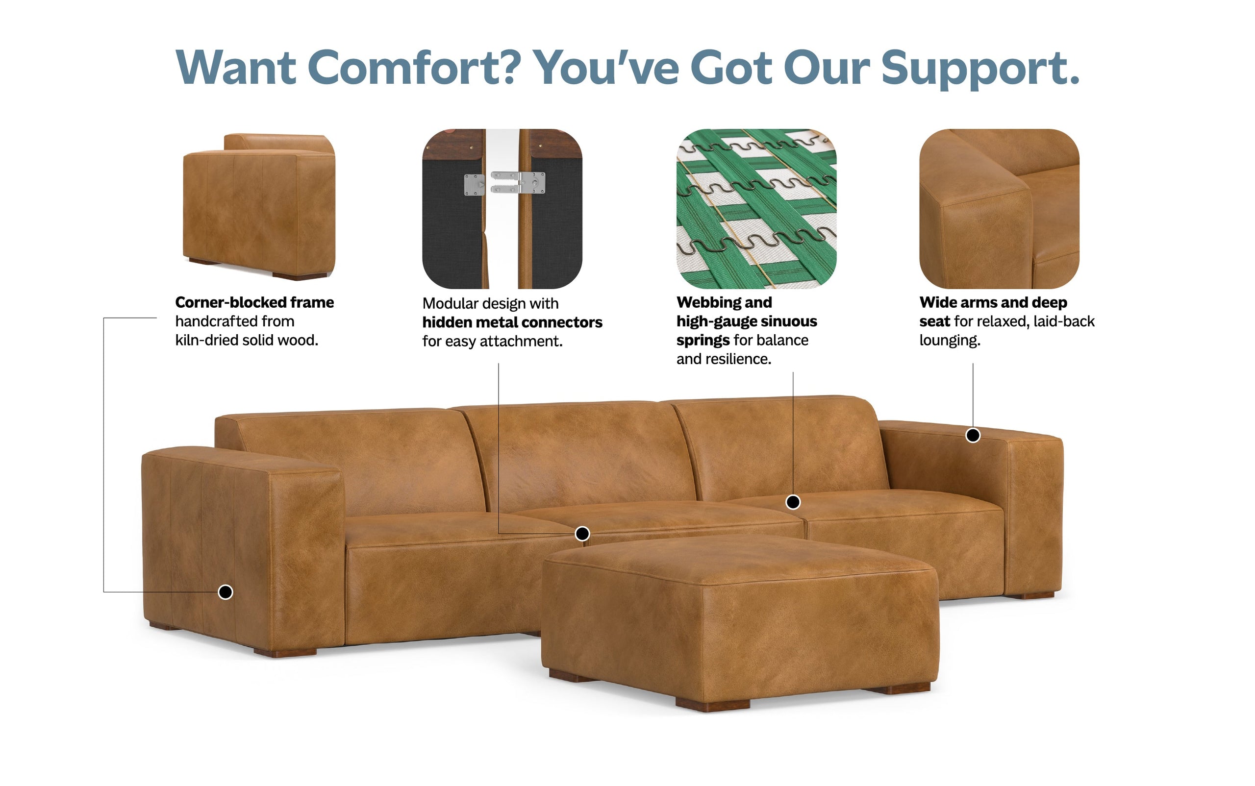 Sienna Genuine Leather | Rex 3 Seater Sofa and Ottoman in Genuine Leather