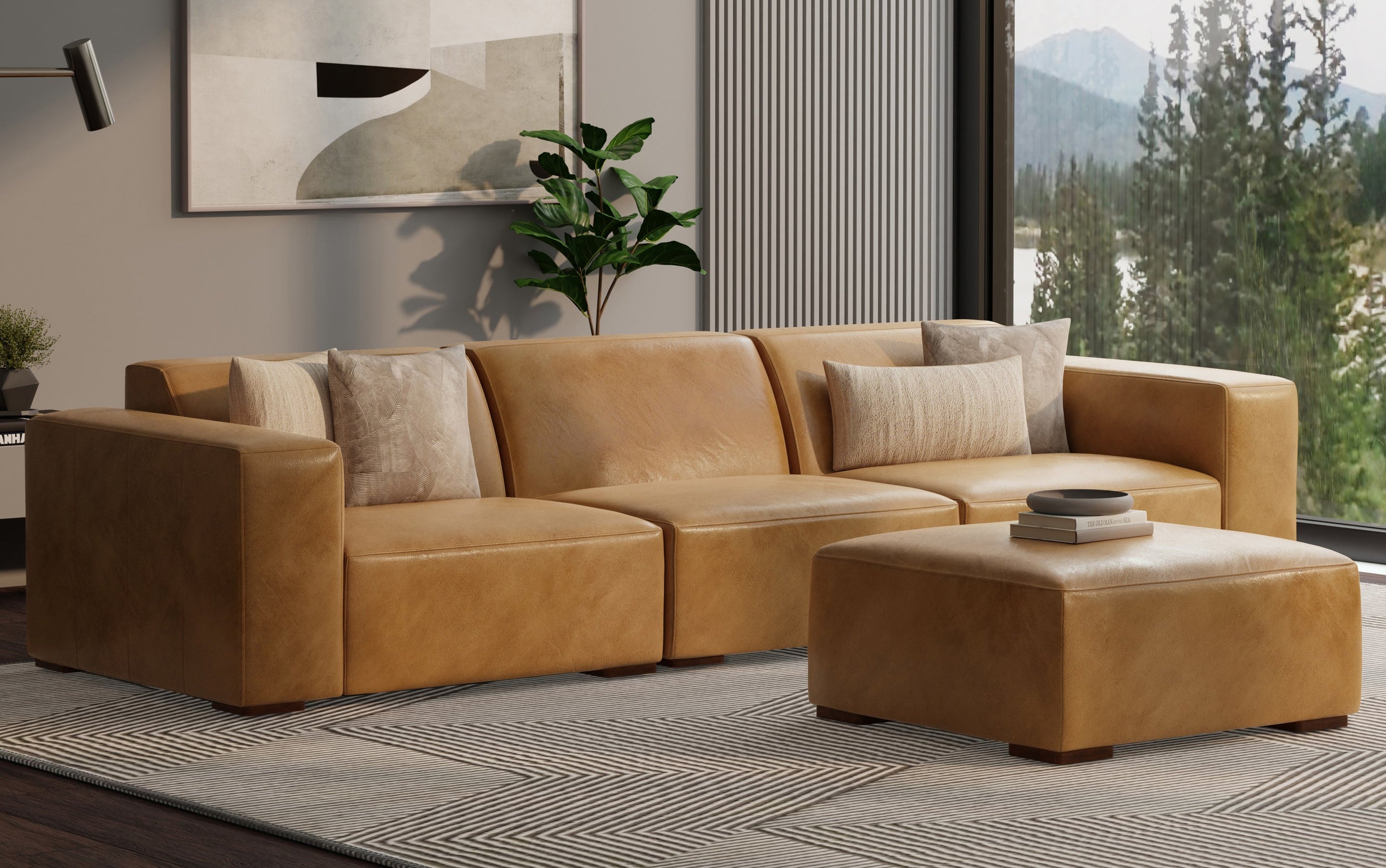 Sienna Genuine Leather | Rex 3 Seater Sofa and Ottoman in Genuine Leather