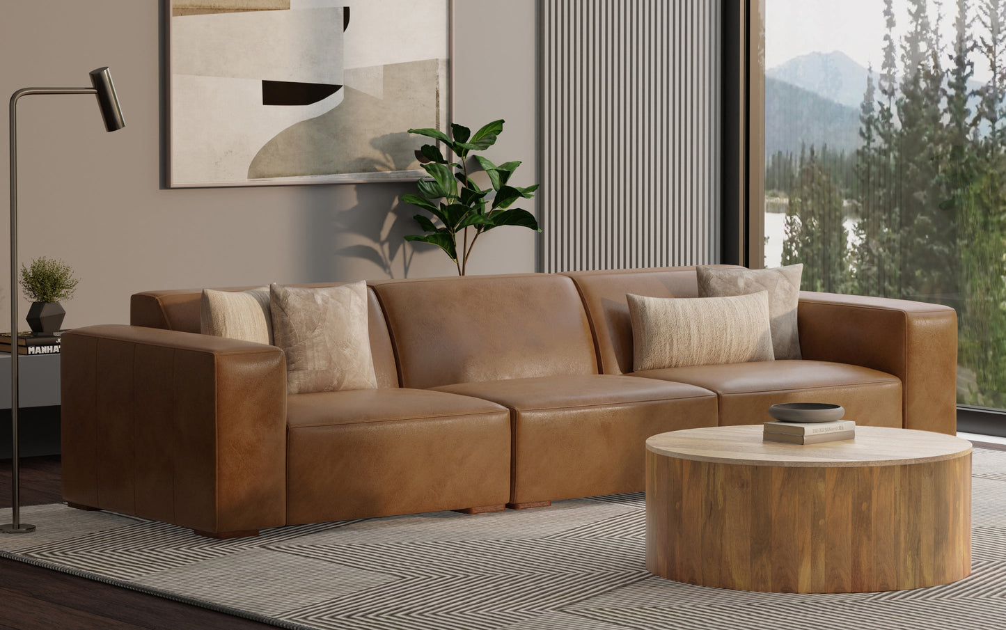 Caramel Brown Genuine Leather | Rex 3 Seater Sofa in Genuine Leather