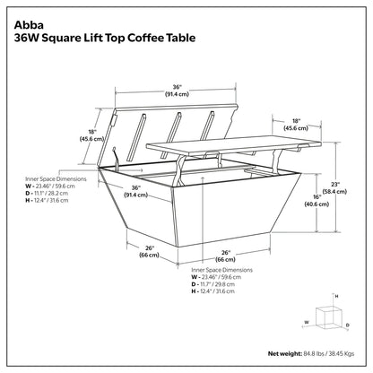Natural | Abba 36 inch Square Lift Top Coffee Table