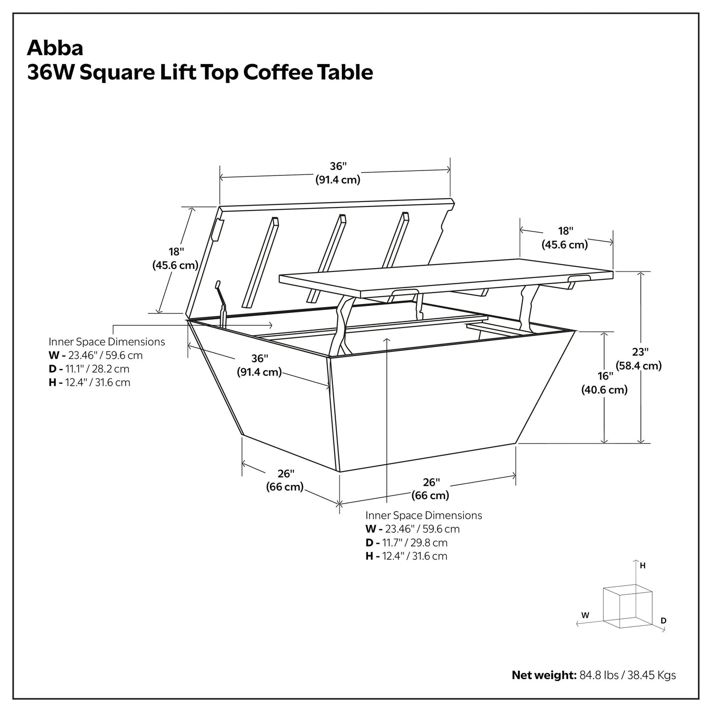 White Wash | Abba 36 inch Square Lift Top Coffee Table