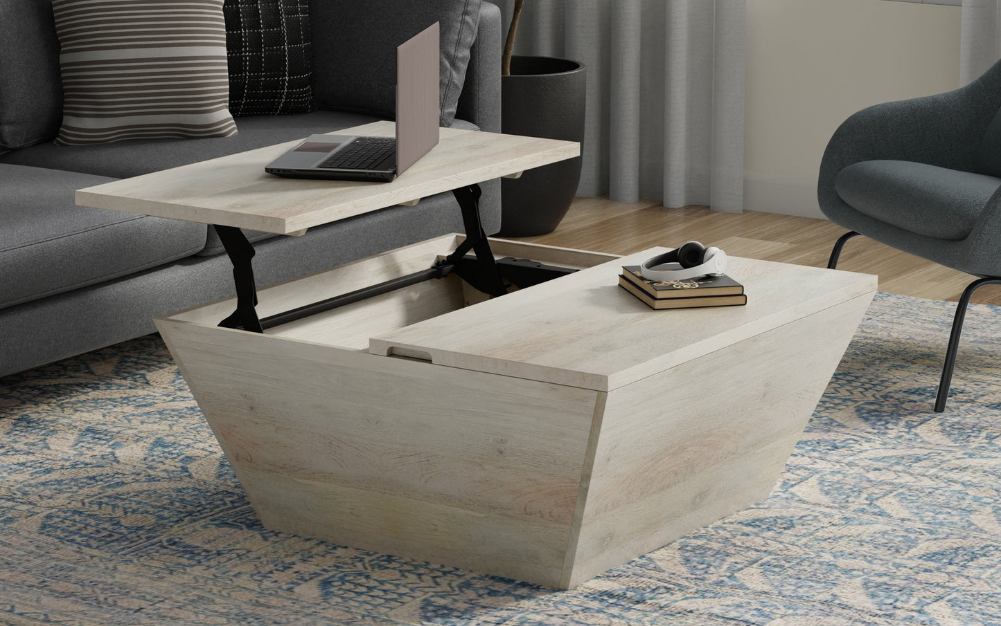 White Wash | Abba 36 inch Square Lift Top Coffee Table