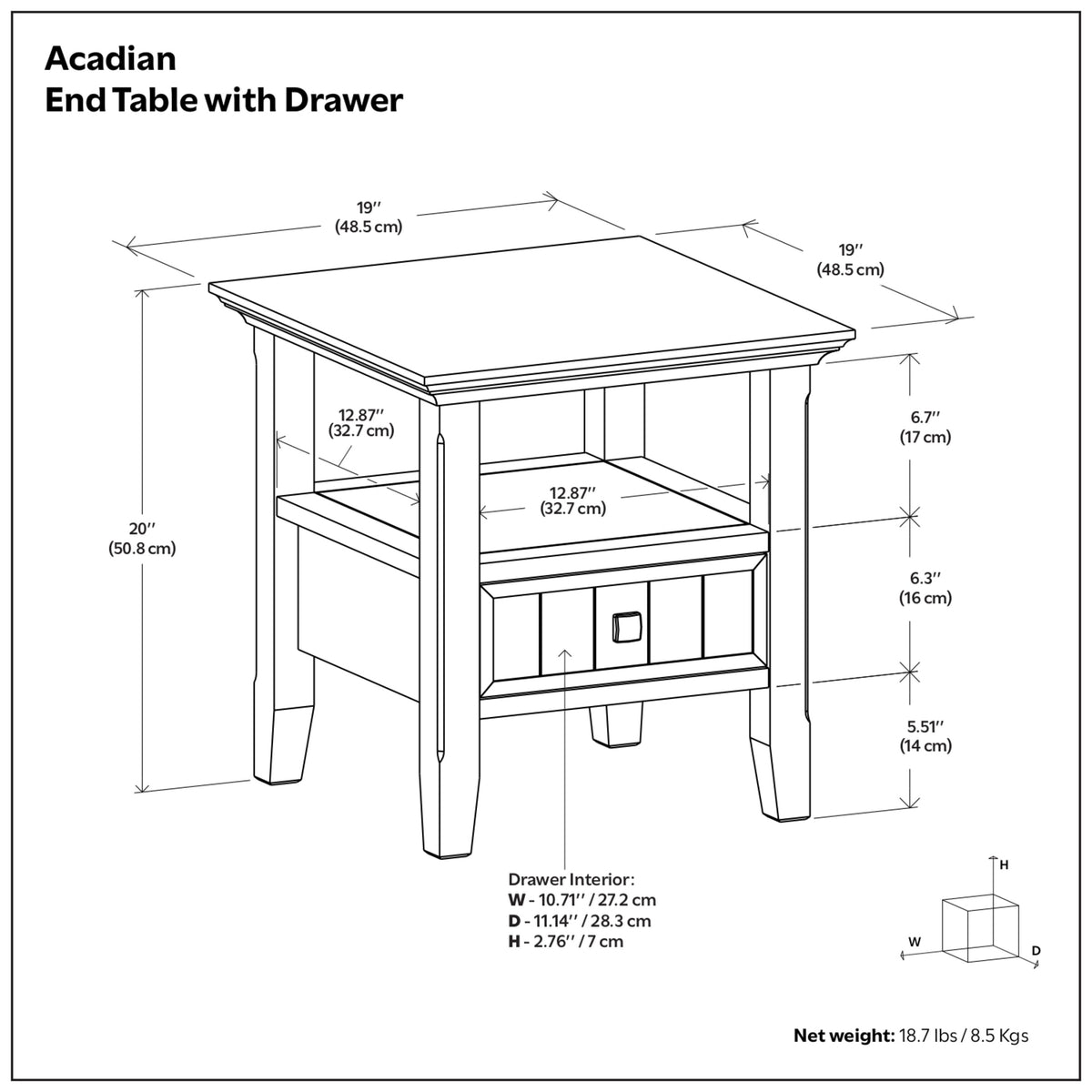 Black | Acadian End Table with Drawer