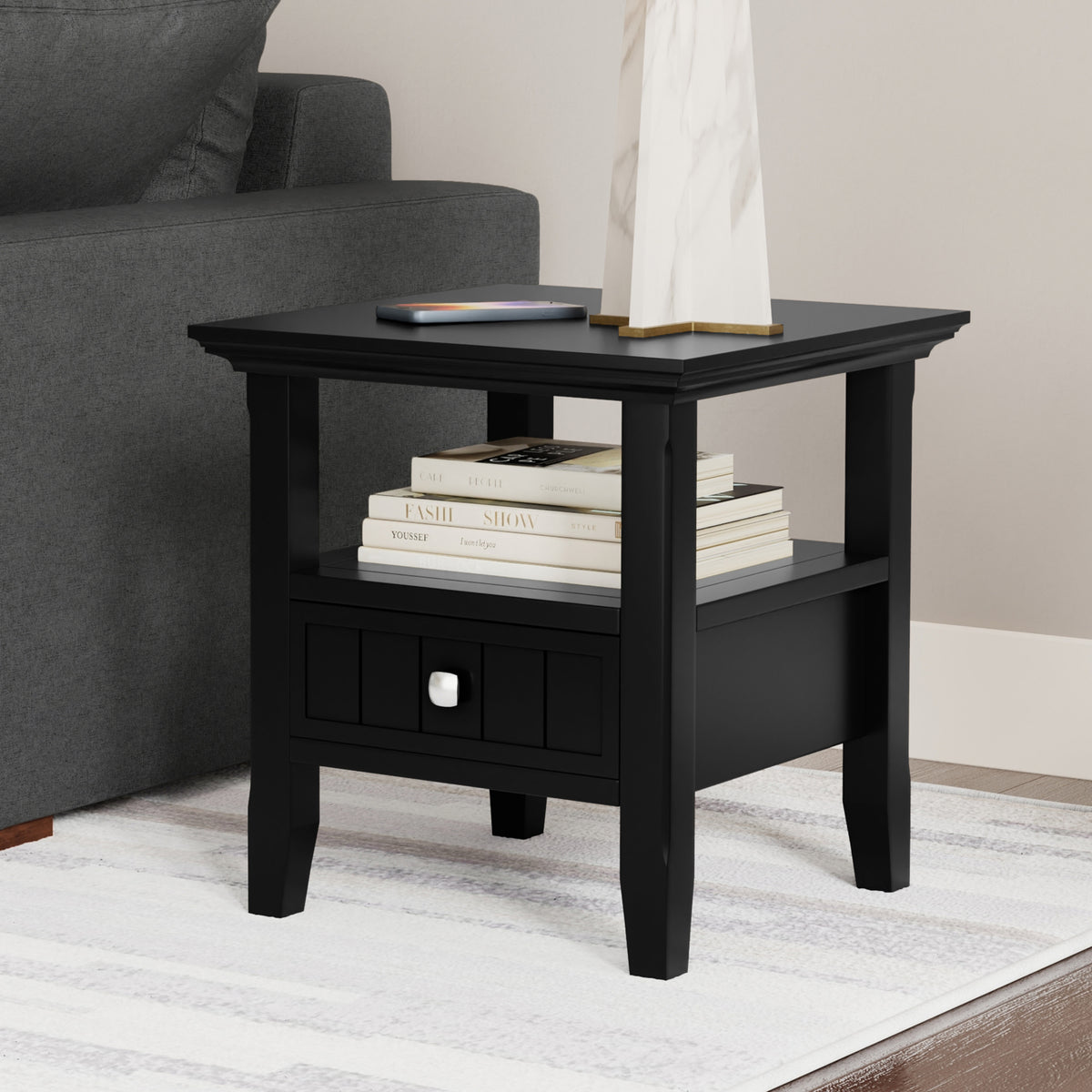 Black | Acadian End Table with Drawer