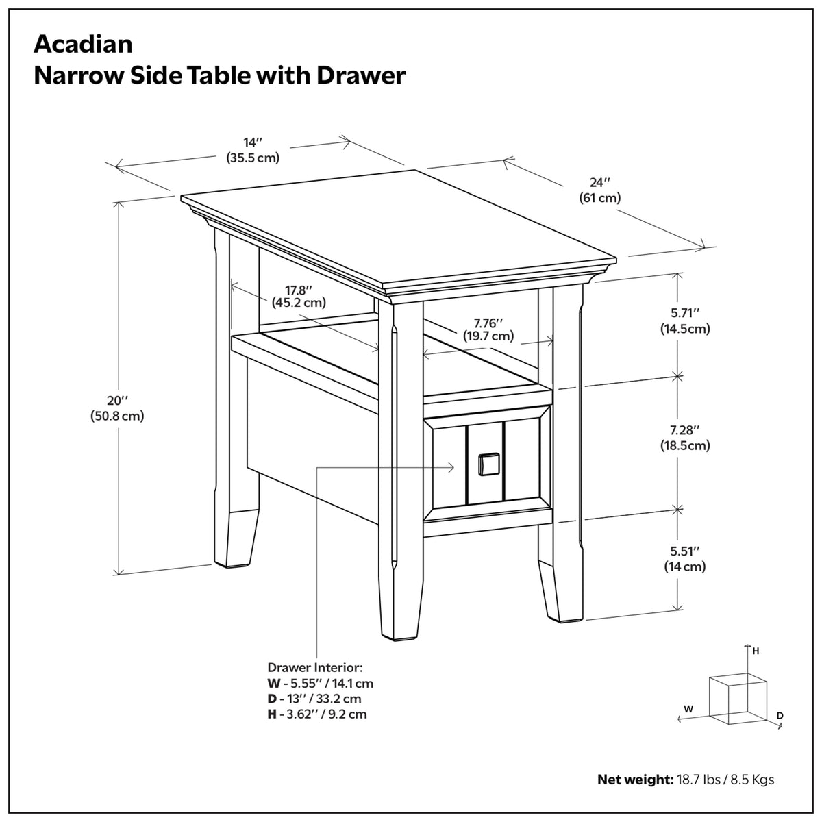 Brunette Brown | Acadian Narrow Side Table with Drawer