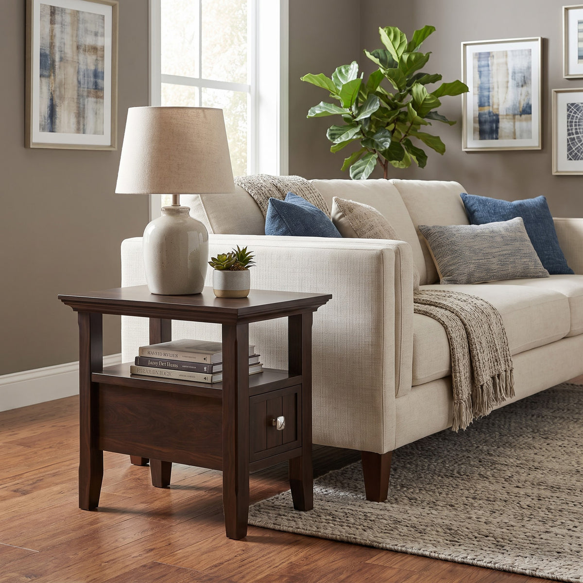Brunette Brown | Acadian Narrow Side Table with Drawer