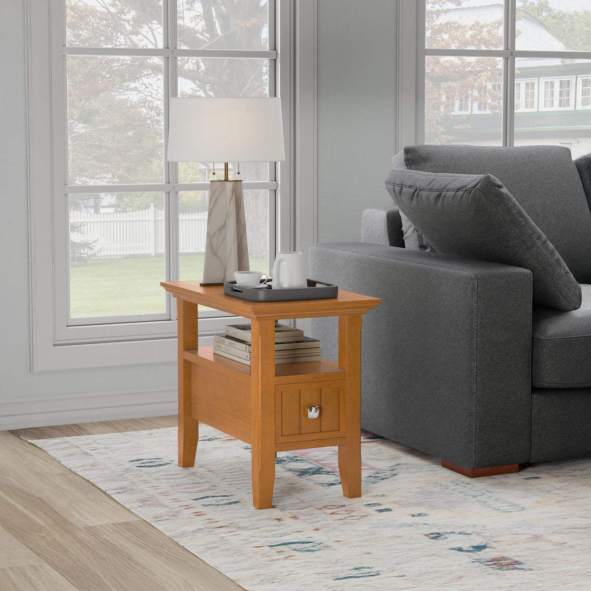 Light Golden Brown | Acadian Narrow Side Table with Drawer