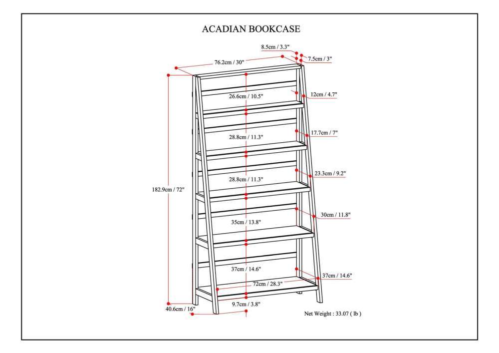 Black | Acadian 72 x 30 inch Bookcase