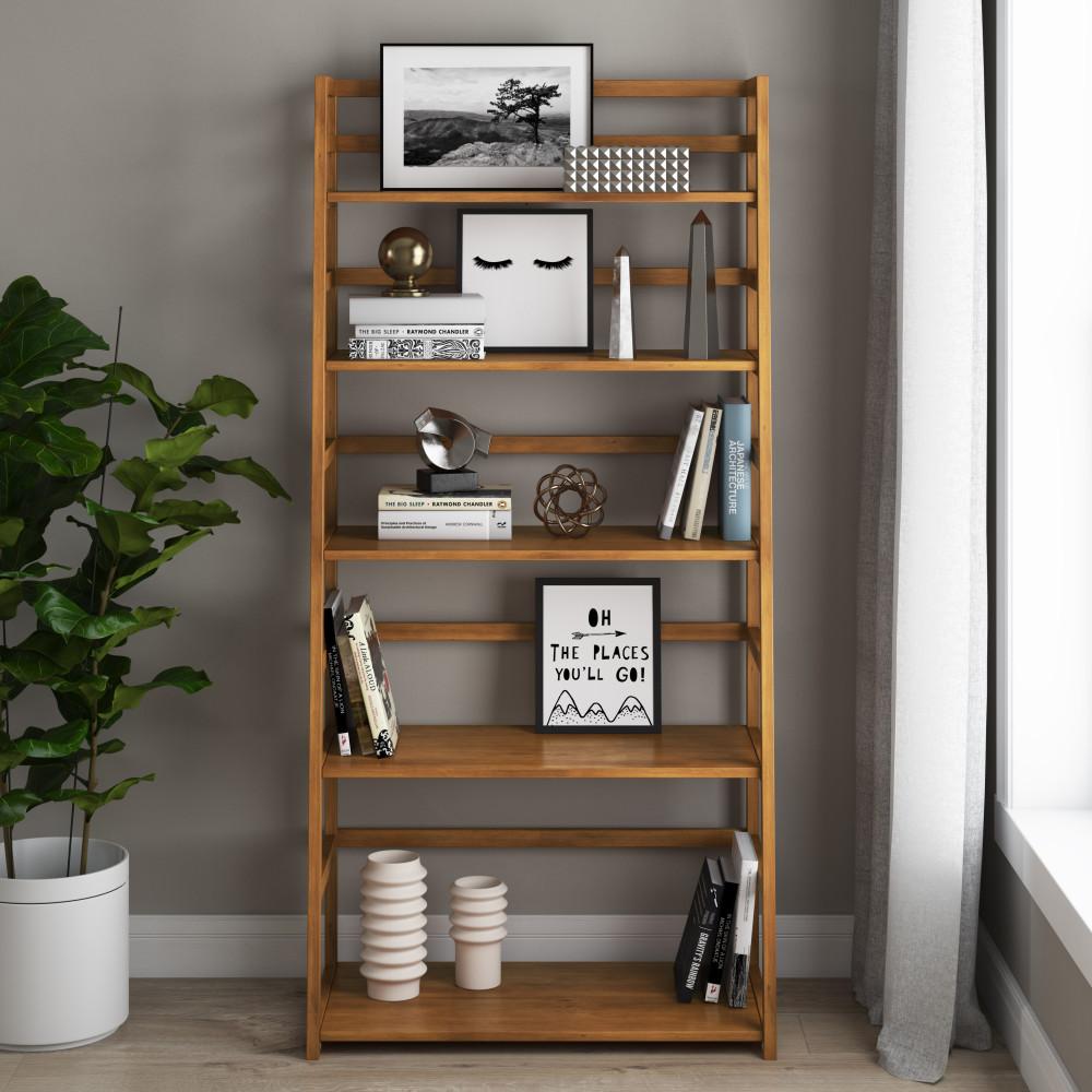 Light Golden Brown | Acadian Ladder Shelf Bookcase