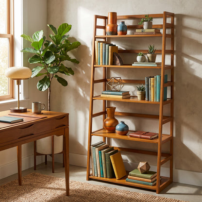 Light Golden Brown | Acadian Ladder Shelf Bookcase