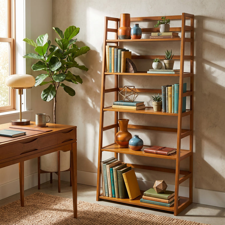 Light Golden Brown | Acadian Ladder Shelf Bookcase