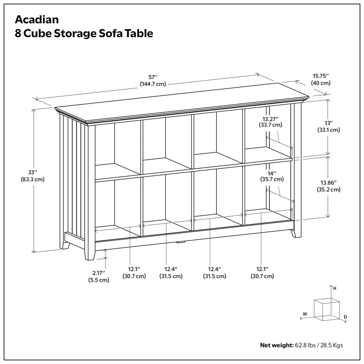 Light Golden Brown | Acadian 8 Cube Storage Sofa Table