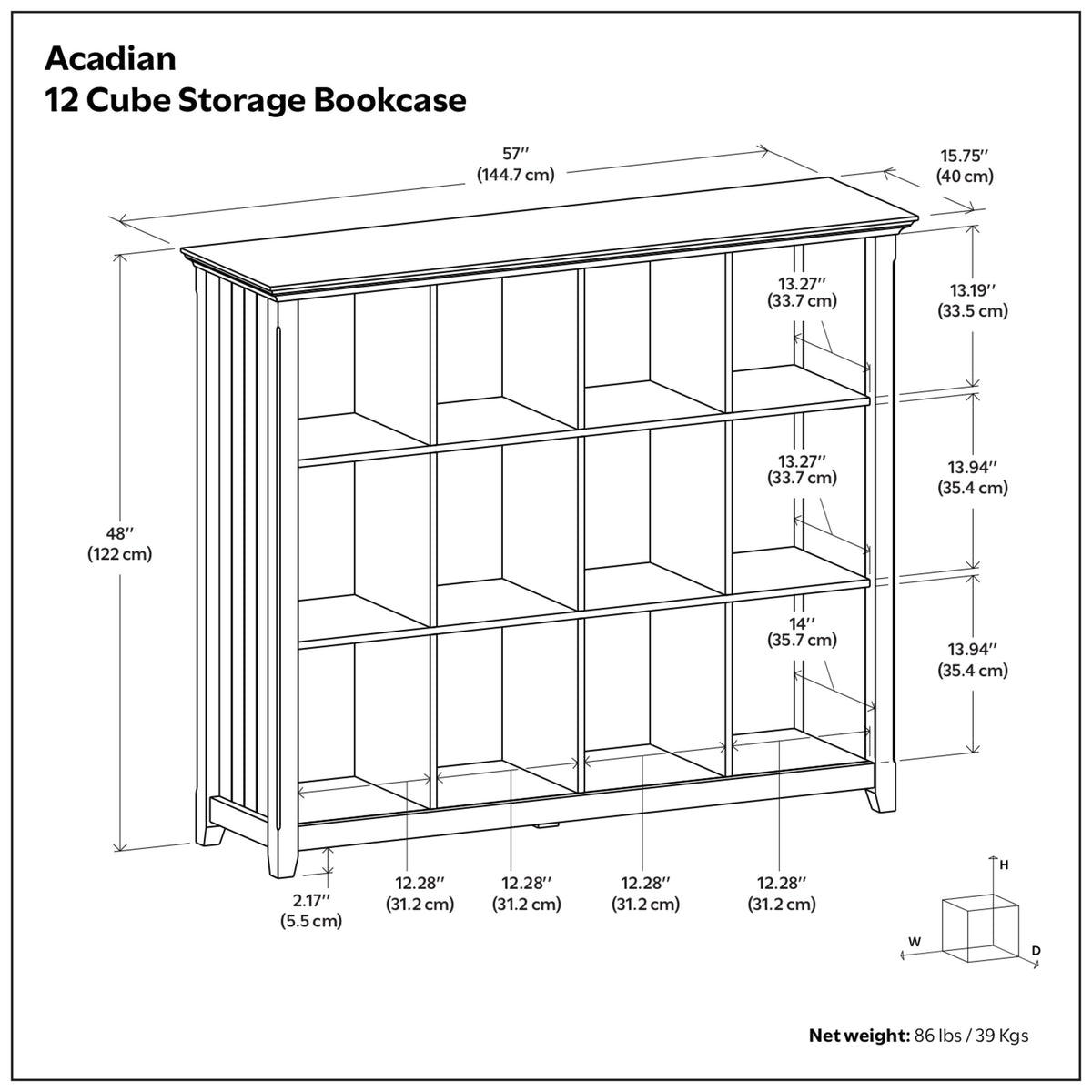 Distressed Grey | Acadian 12 Cube Bookcase
