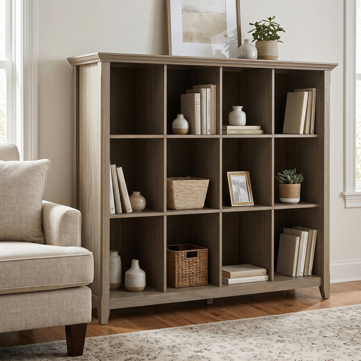 Distressed Grey | Acadian 12 Cube Bookcase