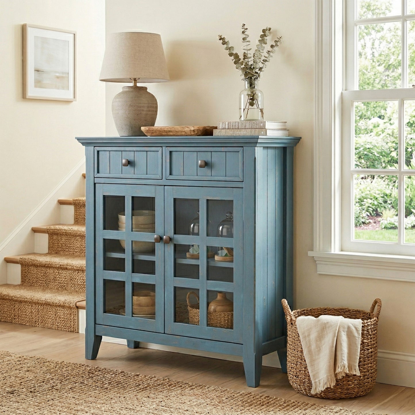Distressed Coastal Blue | Acadian Entryway Storage Cabinet