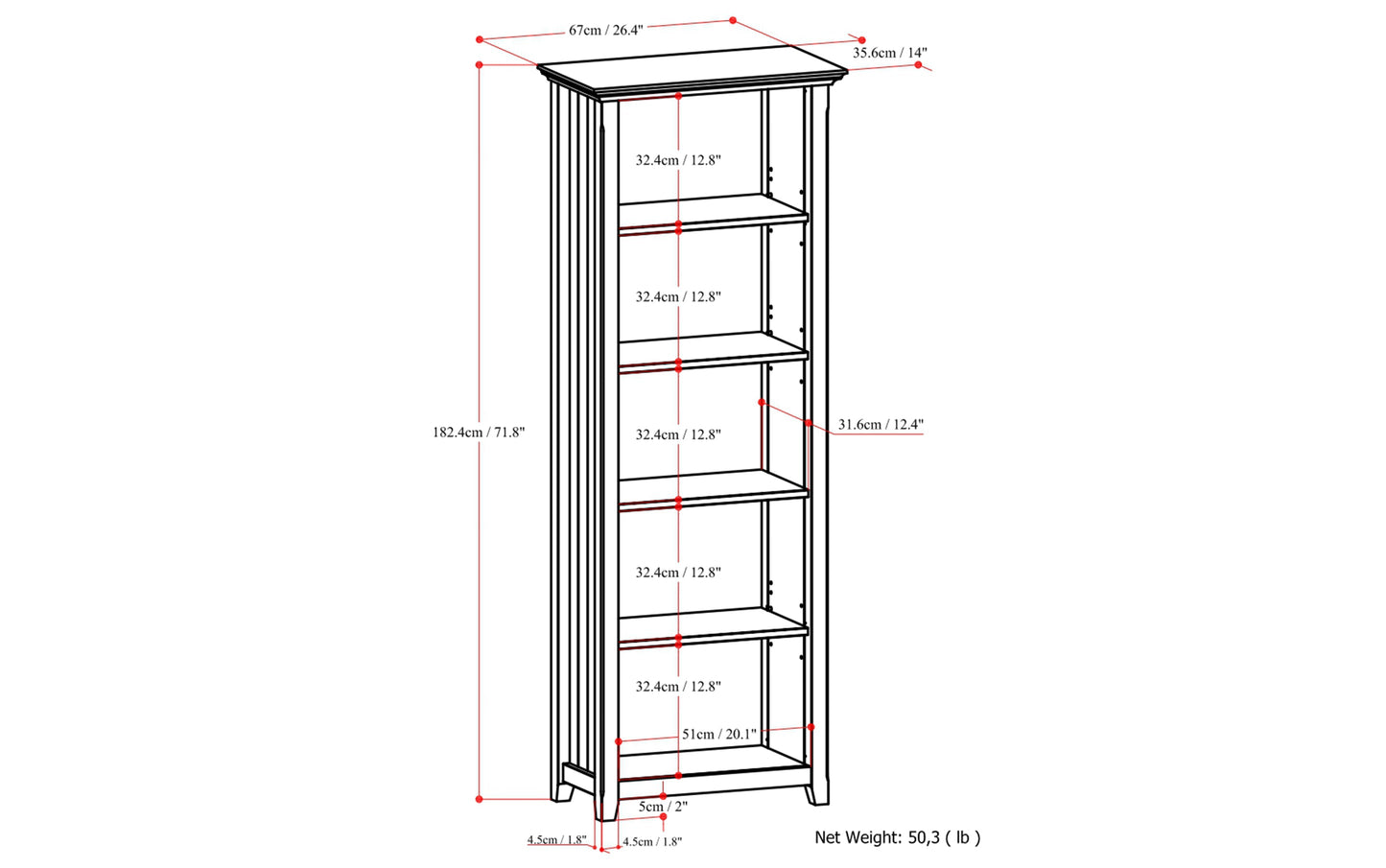 Black | Acadian 5 Shelf Bookcase