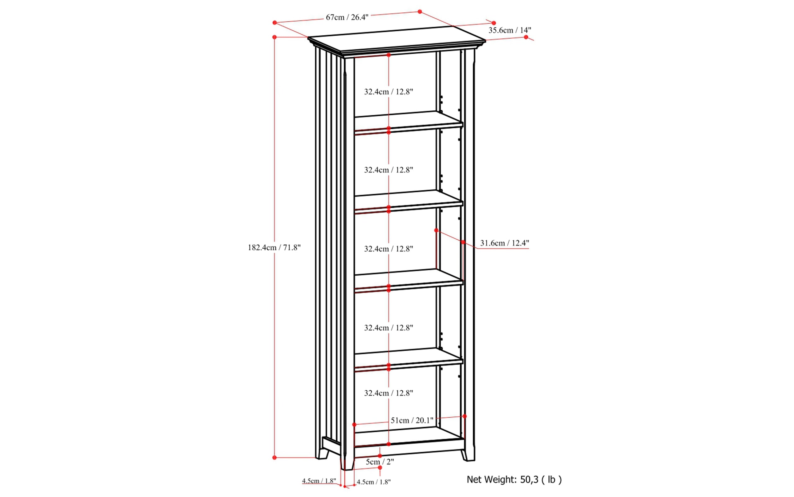 Brunette Brown | Acadian 5 Shelf Bookcase