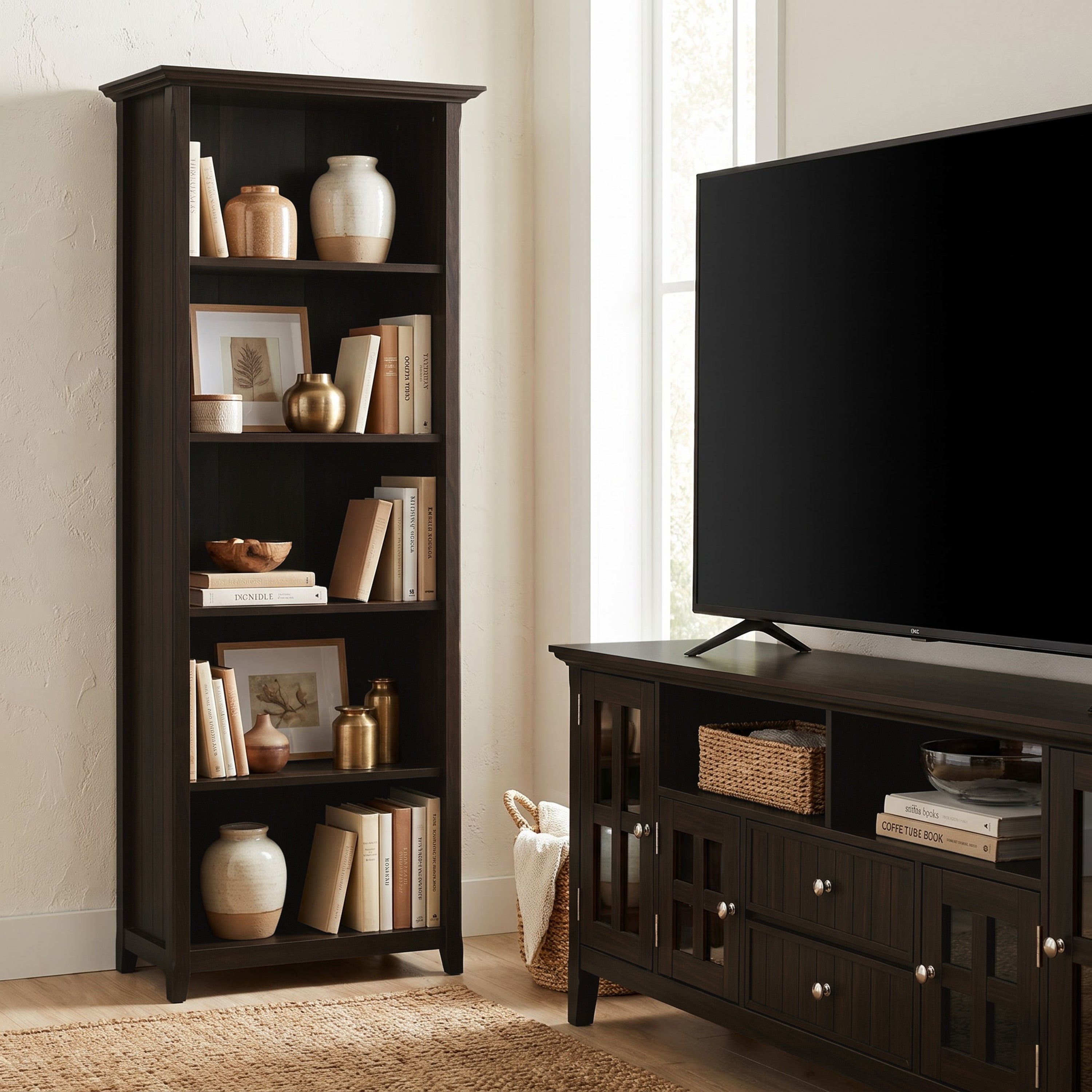 Solid Wood Bookcase | Acadian 5 Shelf Bookcase – Simpli Home