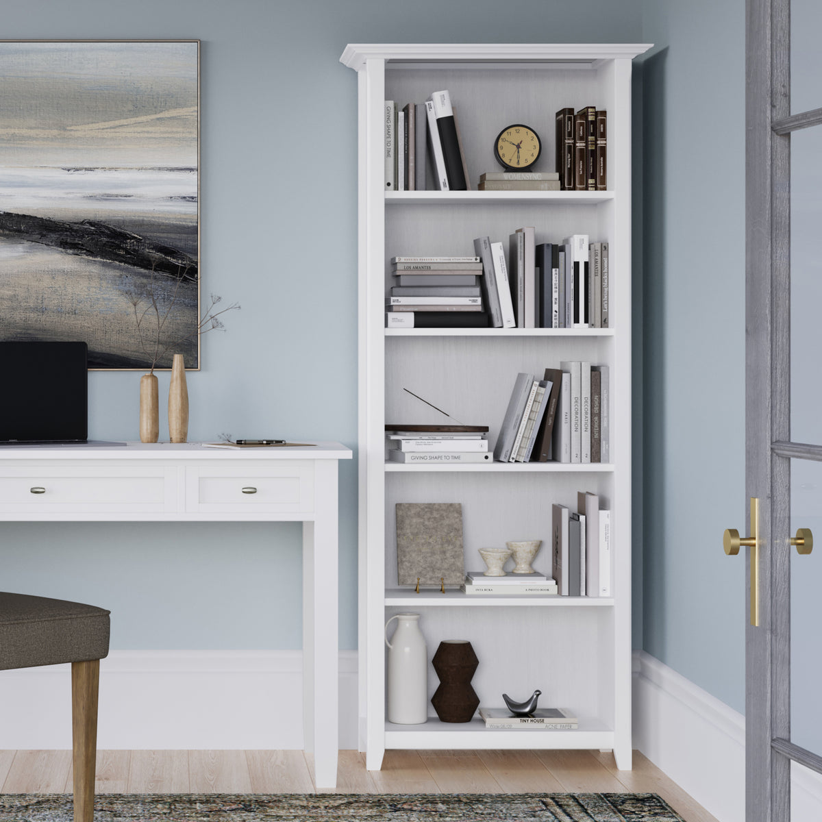 White | Acadian 5 Shelf Bookcase