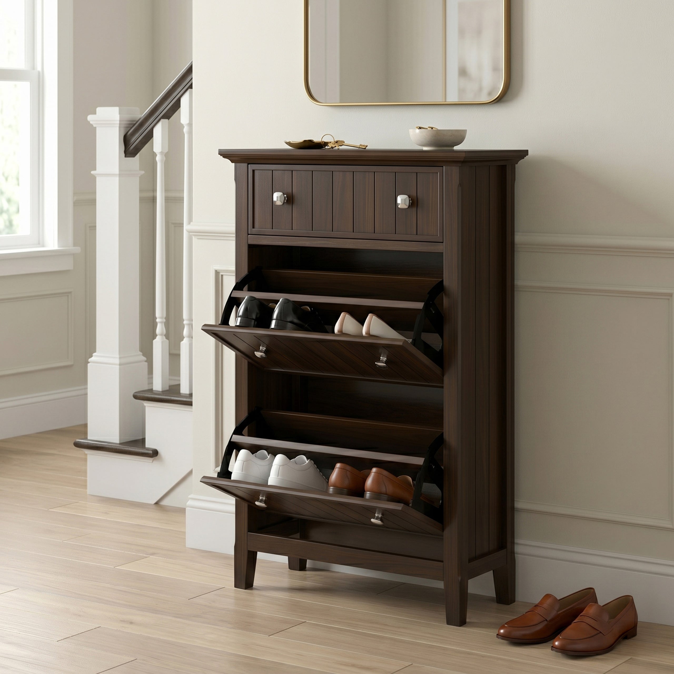 Acadian - Entryway Shoe Storage Cabinet - Brown
