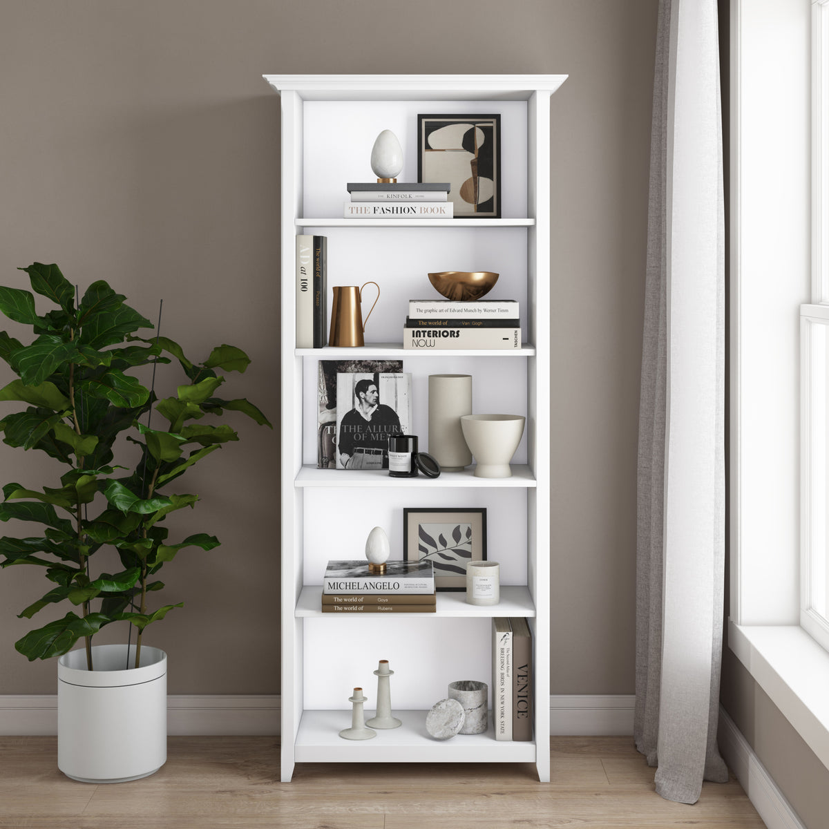 White | Amherst 30 inch 5 Shelf Bookcase