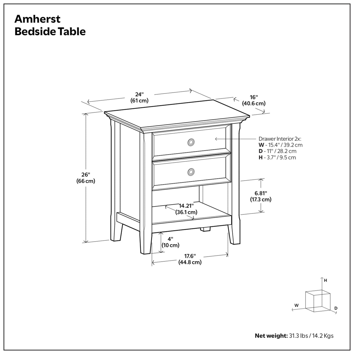 Black | Amherst Bedside Table