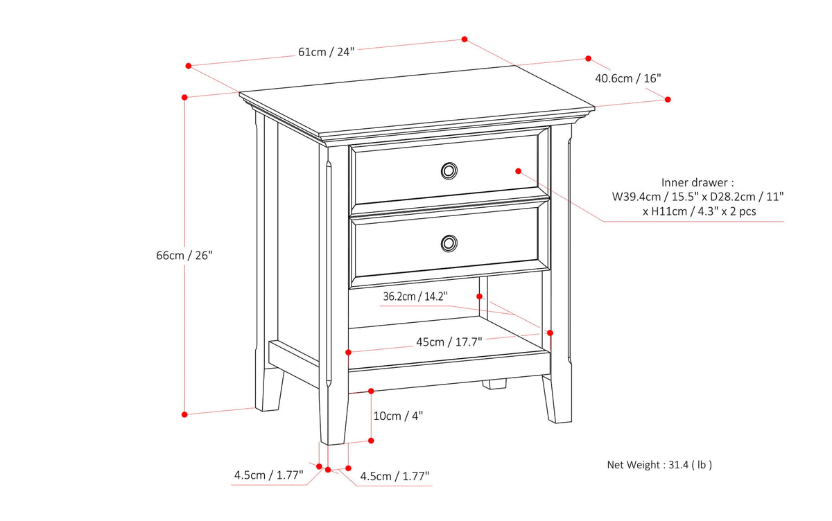 Amherst Bedside Table in Pine