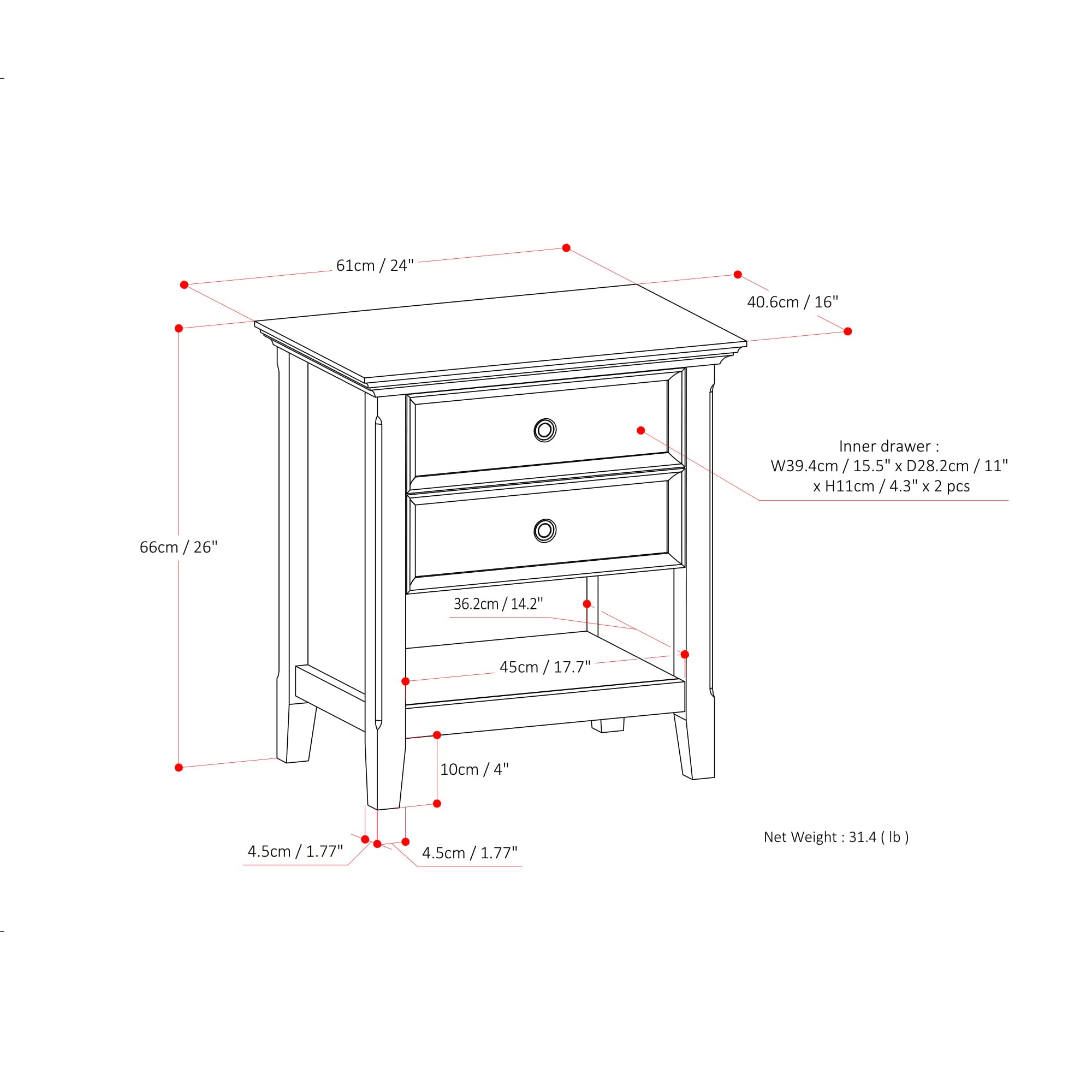 Natural Aged Brown | Amherst Bedside Table