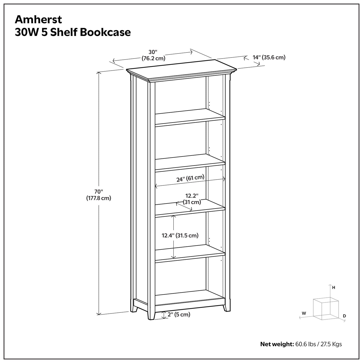 Black/Smoky Brown | Amherst 30 inch 5 Shelf Bookcase