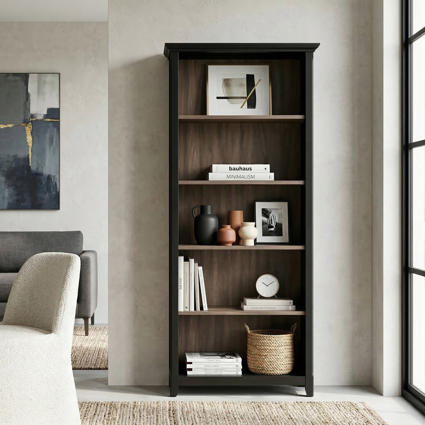 Black/Smoky Brown | Amherst 30 inch 5 Shelf Bookcase