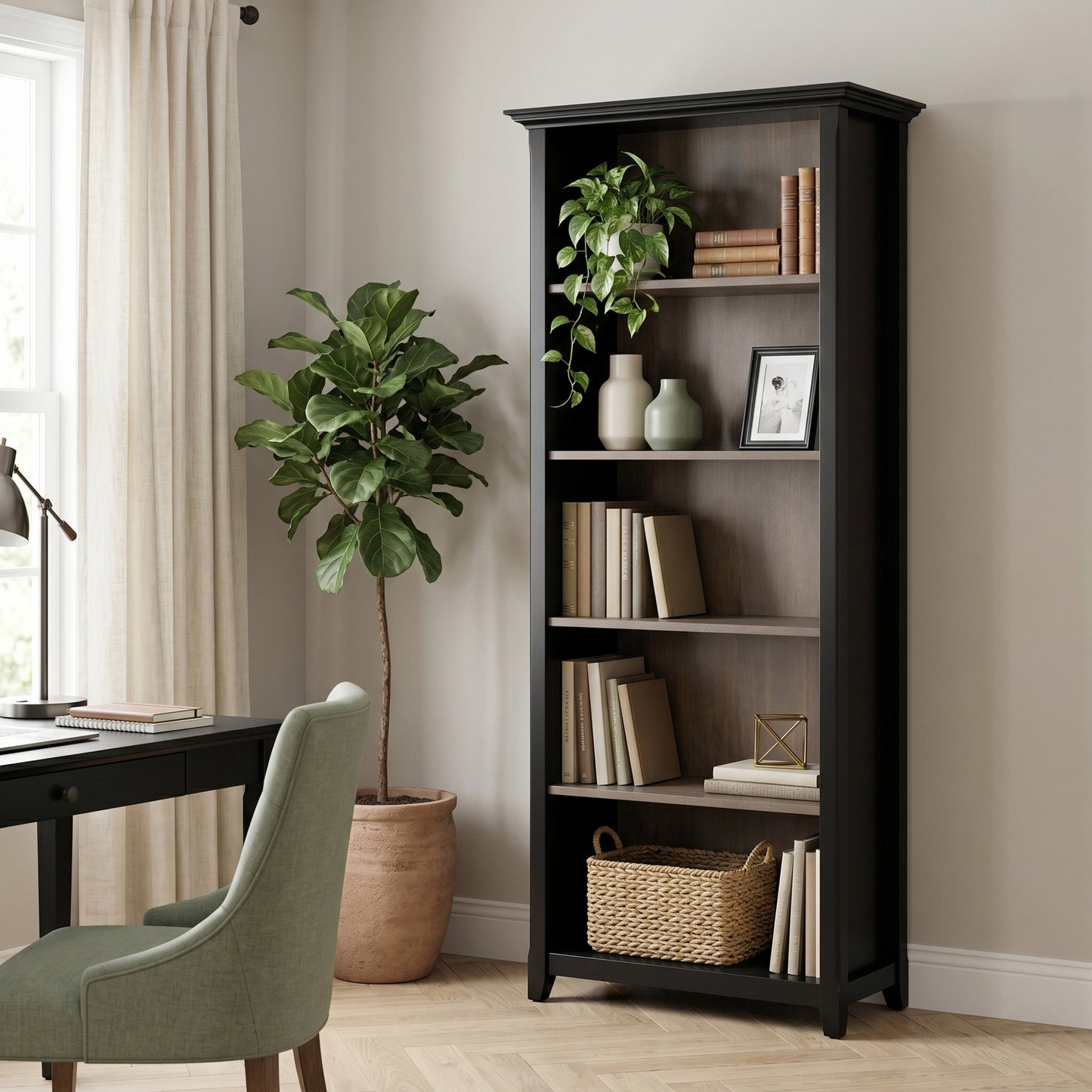 Black/Smoky Brown | Amherst 30 inch 5 Shelf Bookcase