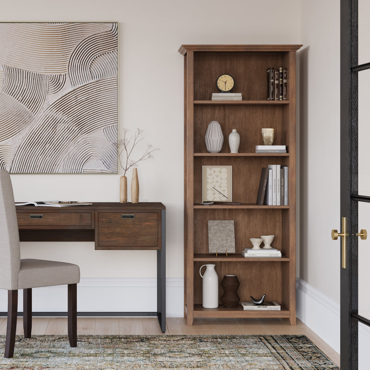 Rustic Natural Aged Brown | Amherst 30 inch 5 Shelf Bookcase