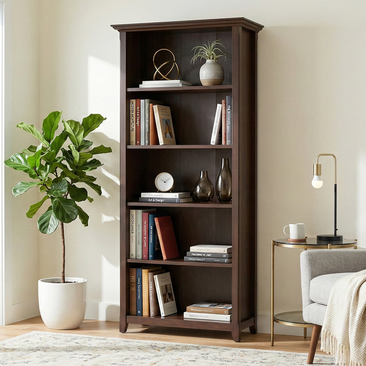 Russet Brown | Amherst 30 inch 5 Shelf Bookcase