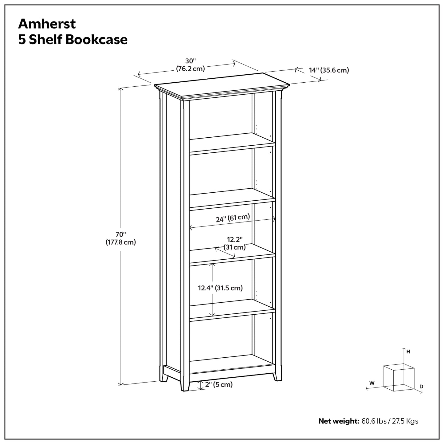 Russet Brown | Amherst 5 Shelf Bookcase