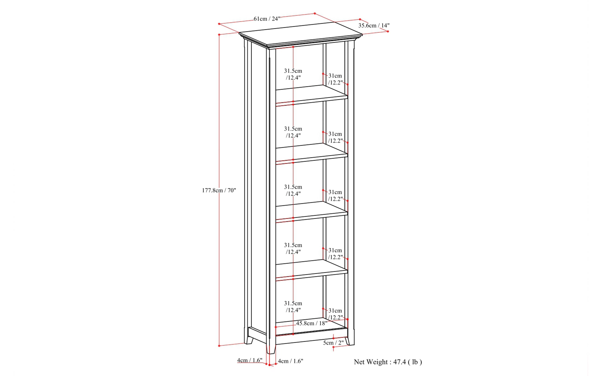 Hickory Brown | Amherst 24 inch 5 Shelf Bookcase