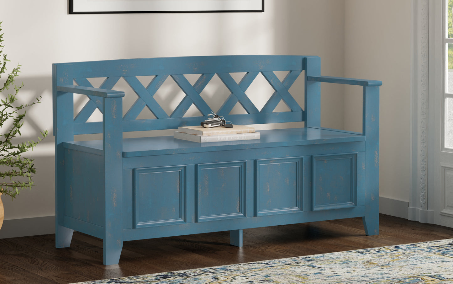Distressed Coastal Blue | Amherst Entryway Bench